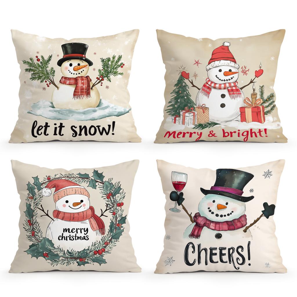 Vintage Christmas Snowman Pillowcase Bedroom Sofa Cushion Cover 100% Polyester Living Room Cushion Pillowcase Home Decor