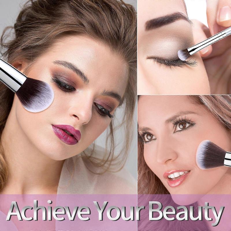 Makeup Brushes Premium Synthetic Foundation Powder Concealers Eye Shadows Makeup 14 Pcs Brush SetSilver Purple with case