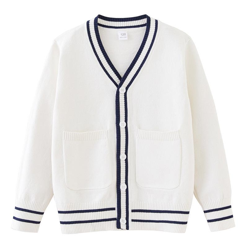 Parent-child Outfit Contrast Color Pockets Medium and Large Children's Knitted Cardigan College School Uniform Girls Sweater Jacket
