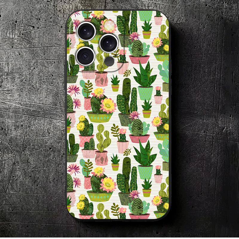 

Cactus Pattern Soft Phone Case for iPhone 16 16E 17 Air 15 Pro Max 14 Plus 13 Mini 11 12 7 Black Cover Back Shell iPhone 16 Plus