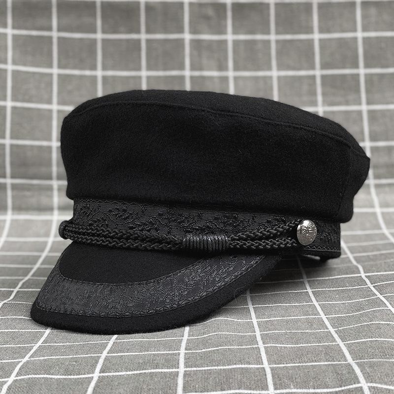 Adjustable Large Head Circumference Hat Men'S Woolen Hat Retro British Beret Women'S Flat Top Hat Large Size