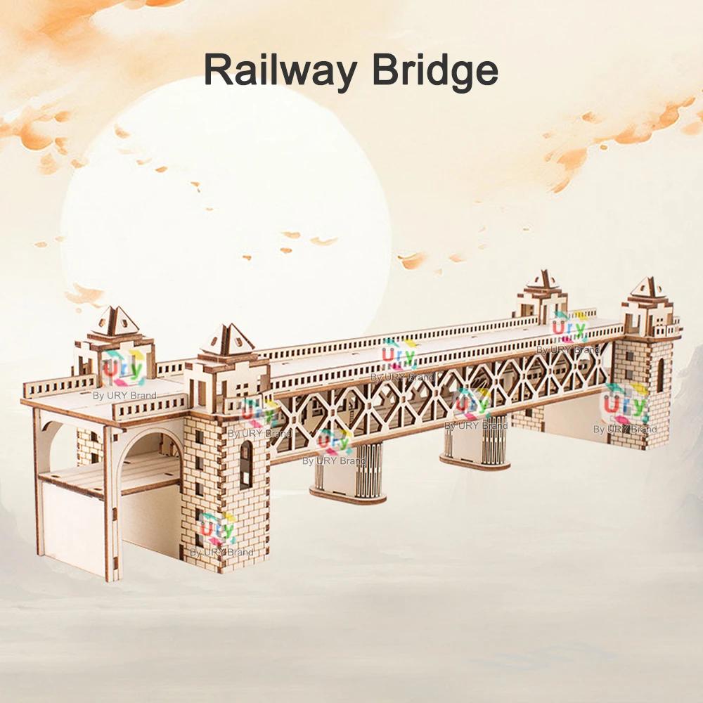 Ury 3D Wooden Puzzle Retro Steam Train With Track Railway Bridge Handmade Assembly Truck Model Diy Toys Decoration Gift For Kids