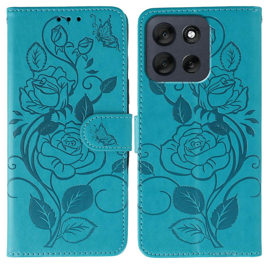 For Motorola Moto G56 5G Case Wallet Stand Imprinted Rose Butterfly PU Leather Phone Cover