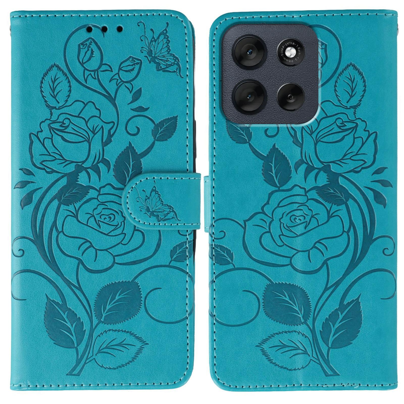 

Чехол-кошелек-подставка для Motorola Moto G56 5G с тиснением «Роза и бабочка», из ПУ-кожи, чехол для телефона Blue