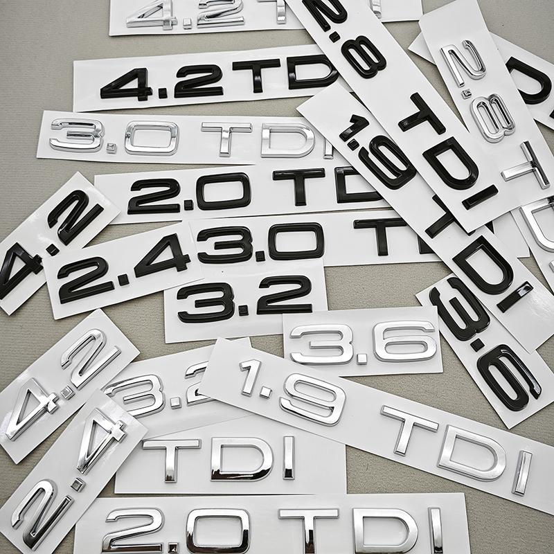 3D ABS Car Logo 1.9 2.0 2.8 3.0 4.2 TDI 3.6 Sticker Trunk Emblem Rear Badge For Audi A3 A4 A5 A6 A7 A8 Q3 Q5 Q7 Q8 Accessroies