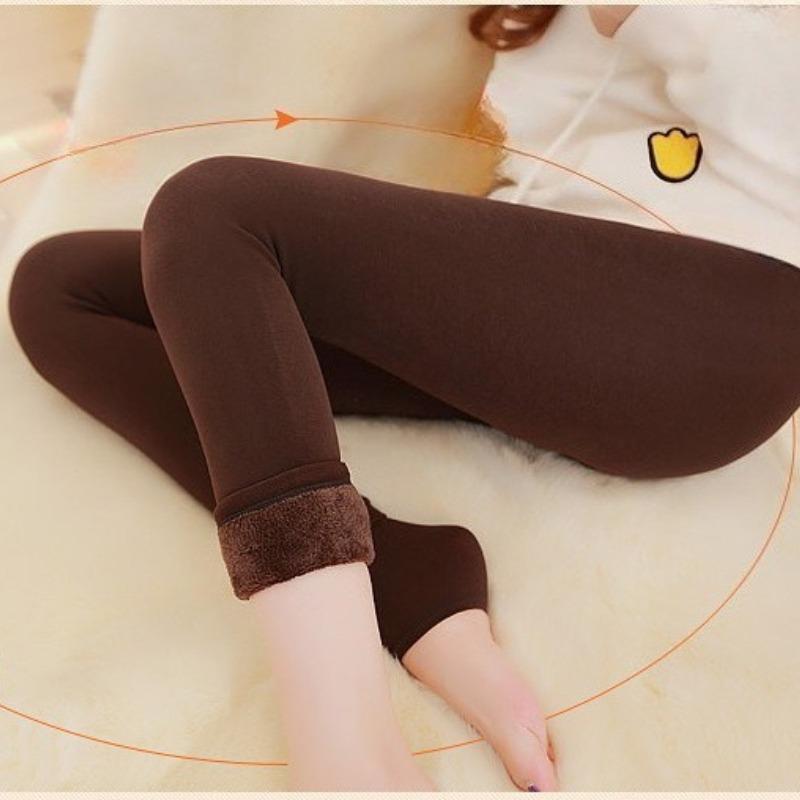 Autumn Winter Women's Korean Style Plus Size Pearl Velvet Fleece Lined Thickened One-Piece Leggings Outer Wear Warm Trousers