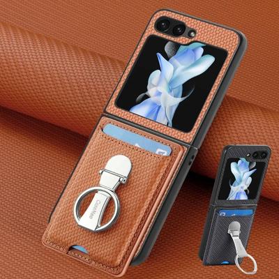 Walley Kartenringhalter Leder-Telefonhülle für Samsung Z Flip 6 5 4 3 5G Multifunktions-Ringständer Schutz Rückseite Z Flip6 Flip5 Flip4 Flip3