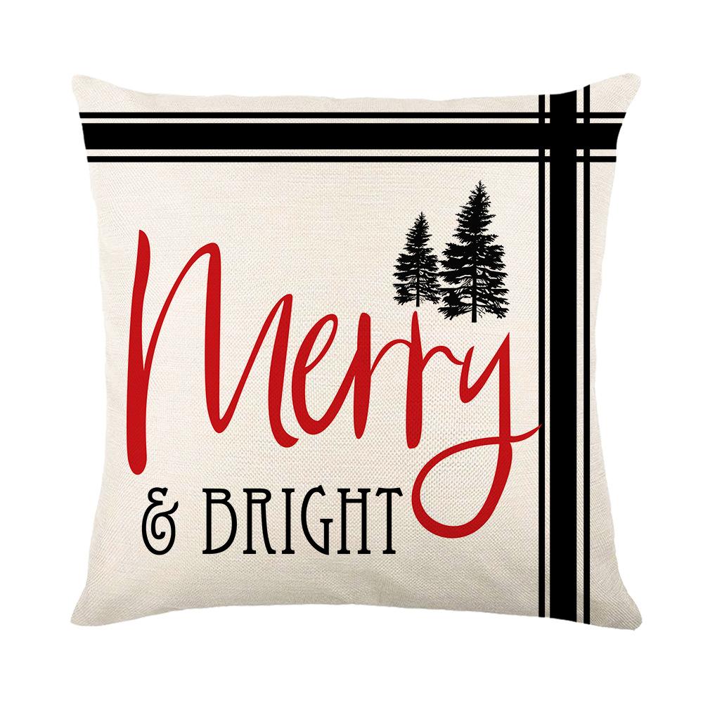 Christmas Elk Print Pillow Cover Christmas Tree Holiday Festive Cushion Cover Home Sofa Cushion