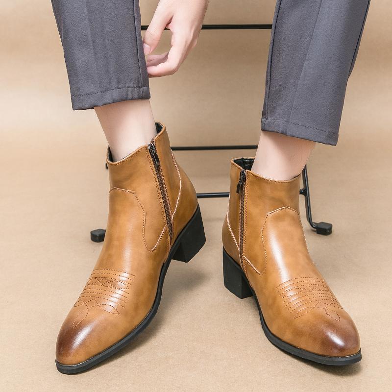 Trendy Men's Thick Soled Boots Luxury Men's Minimalist and Versatile Styles Leisure Business Leather Shoes Party Men's Boots