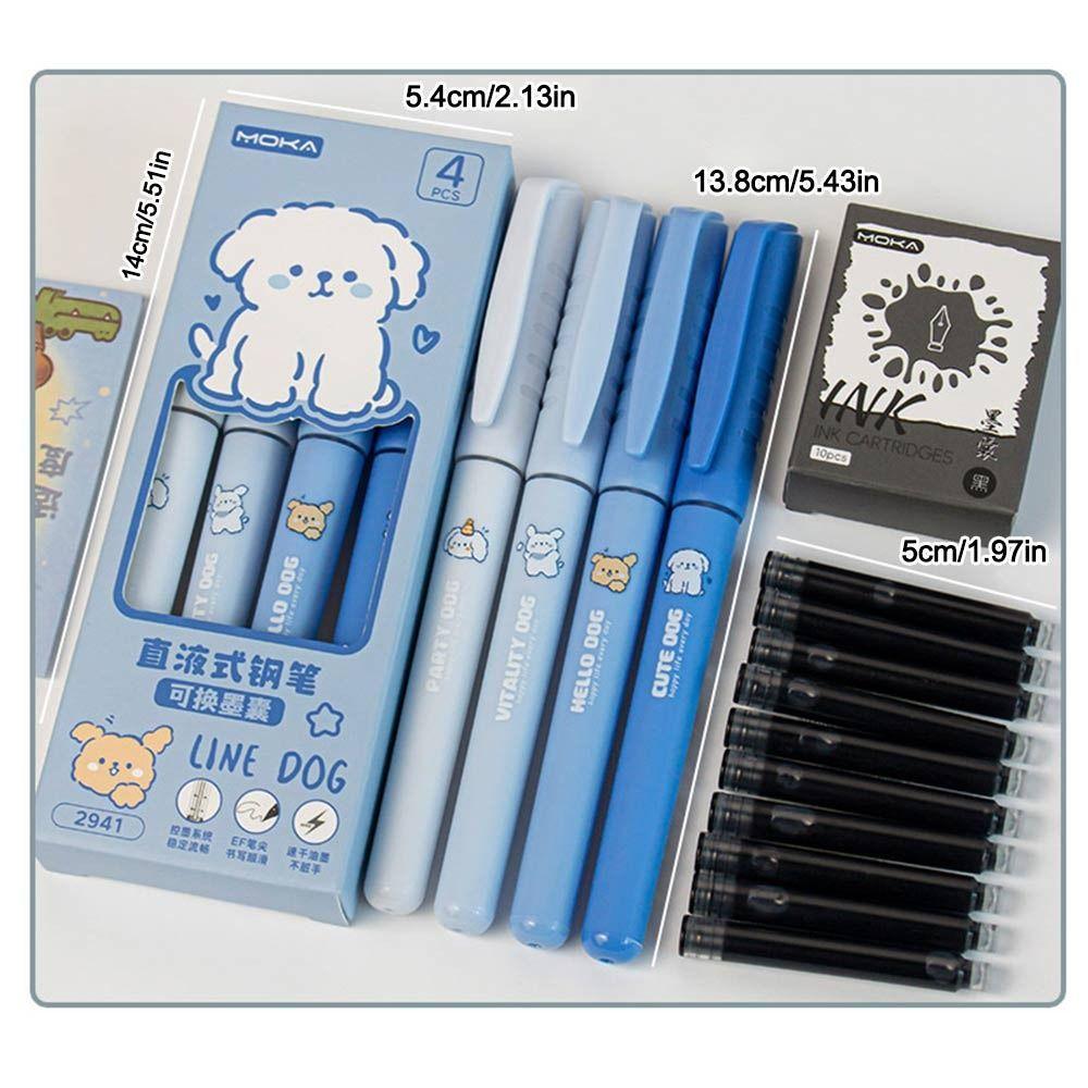 4Pcs Quick-drying Capibara Fountain Pen Replacable Ink Fountain Pens Writing Stationery Studengt