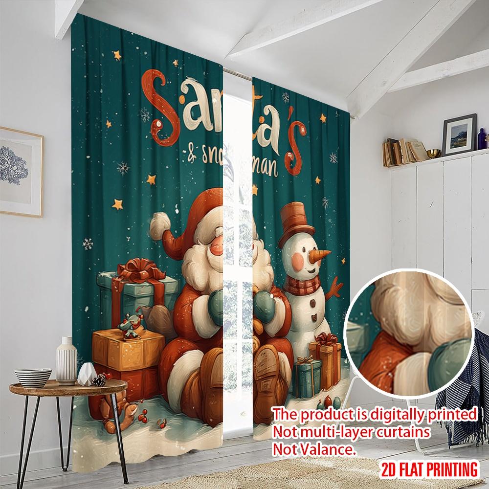 2pcs,2D Plane Printing Light Filtering Curtains Santa Claus and the Snowman Polyester Fabric (without Rod) All Seasons Perfect
