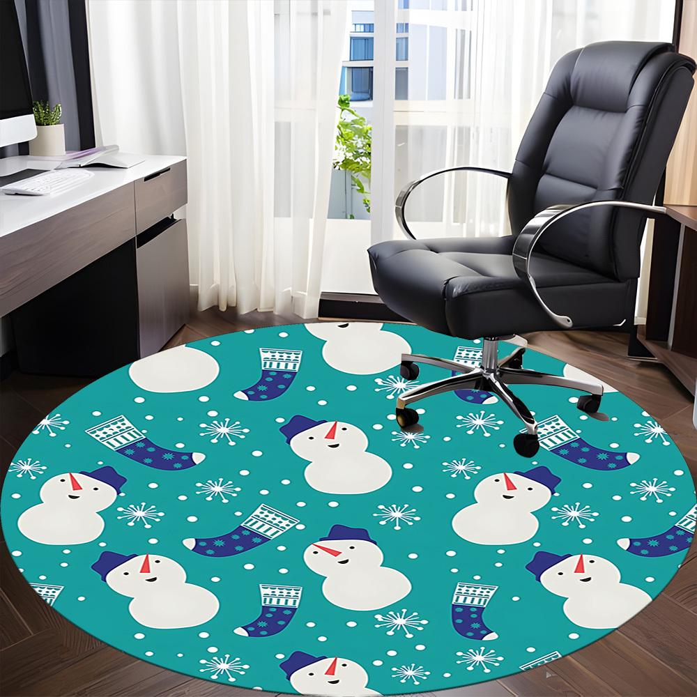 1pc Snowman Pattern Chair Carpet for Office, Round Non Slip Durable Large Size Office Carpet, Suitable for Office