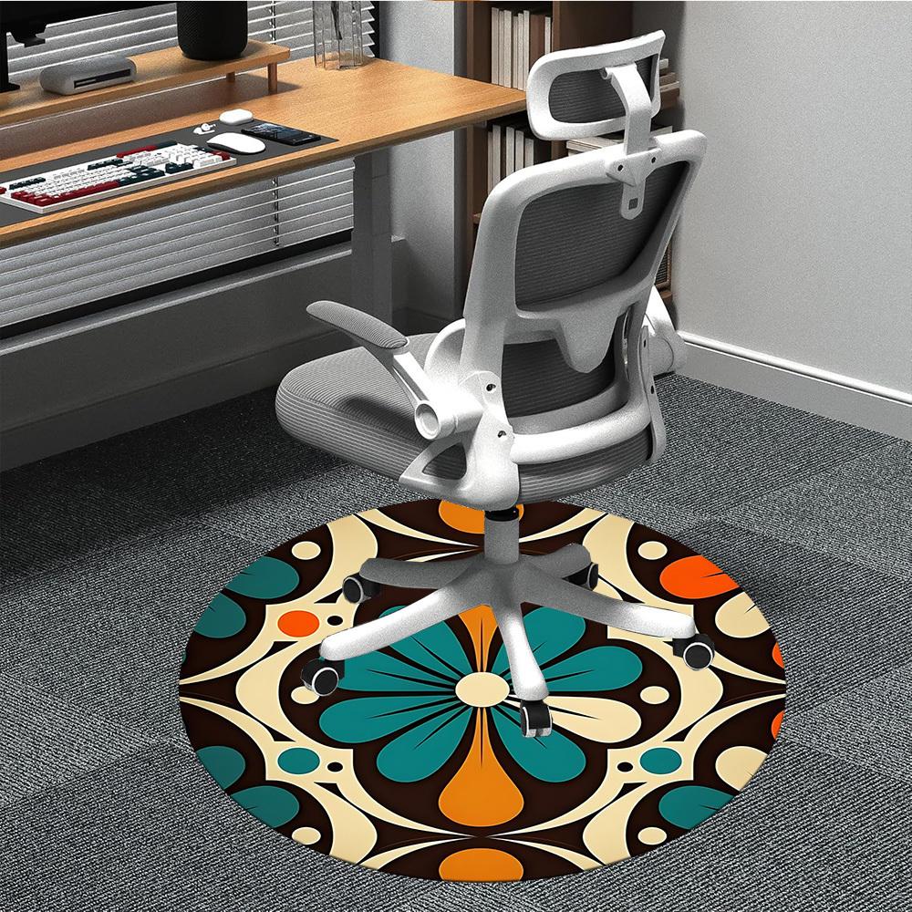 1PC Floral Pattern Office Round Area Rug, Mat Suitable For Office, Under Office Chairs Bedroom Living Room Home Decor, Room Deco