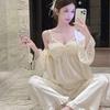 Women's Three-Piece Pajama Set: Spring/Autumn, Pure Desire Style, Sexy Ice Silk, 2026 French Camisole & Long Pants, Homewear.