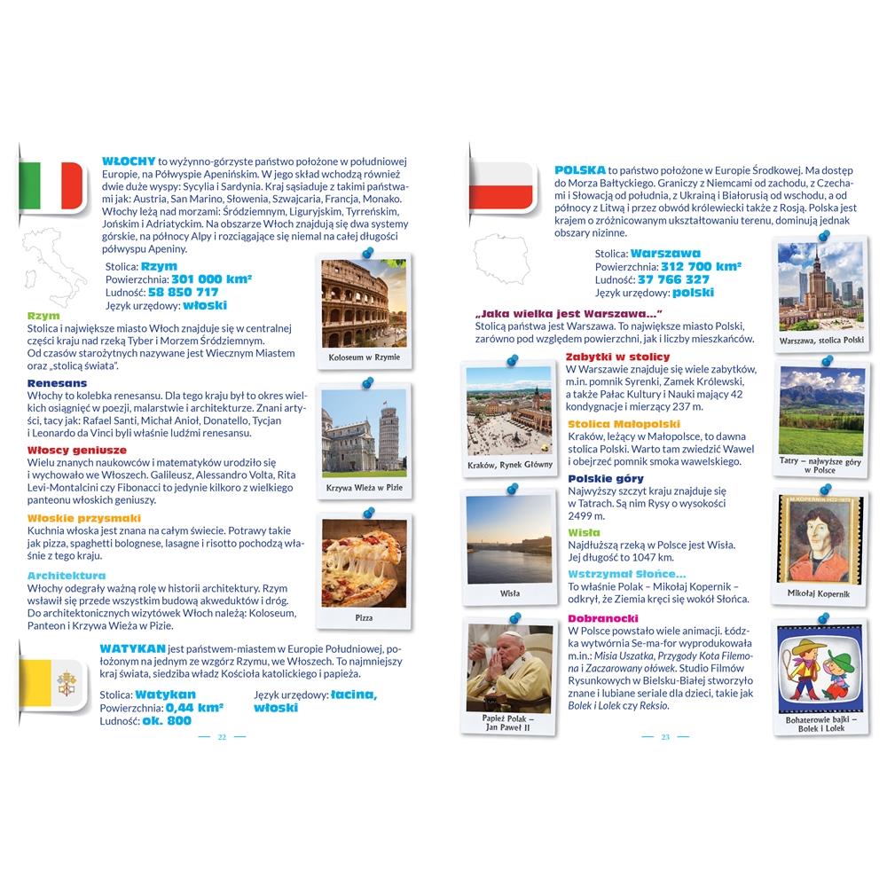 Atlas Europy Dla Dzieci Mapa Ciekawostki Książka Edukacyjna + 50 Naklejek
