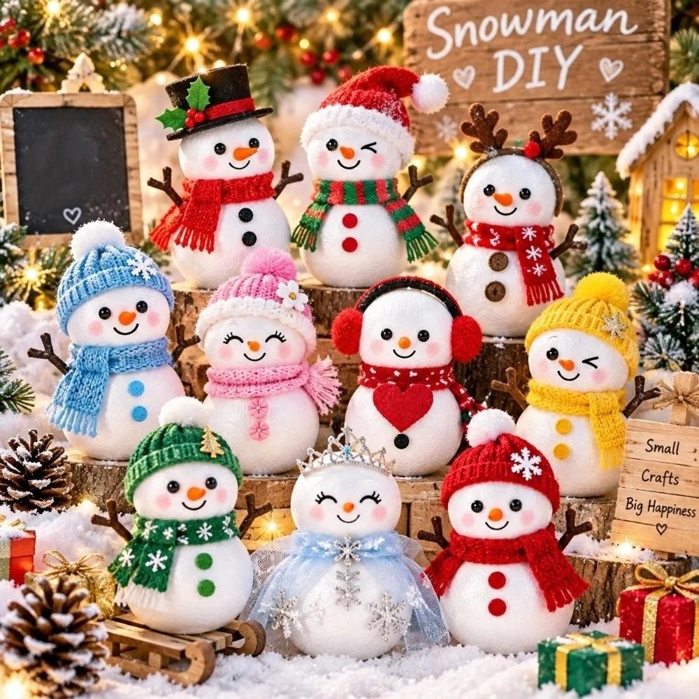 10 pcs Handmade Polystyrene Snowman Craft Balls Styrofoam Snowman Foam Models Home Decorations