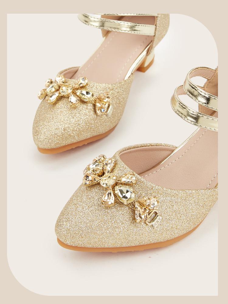 2025 Winter Rhinestone Princess High Heels for Girls - Pointed Toe, Hollow Design