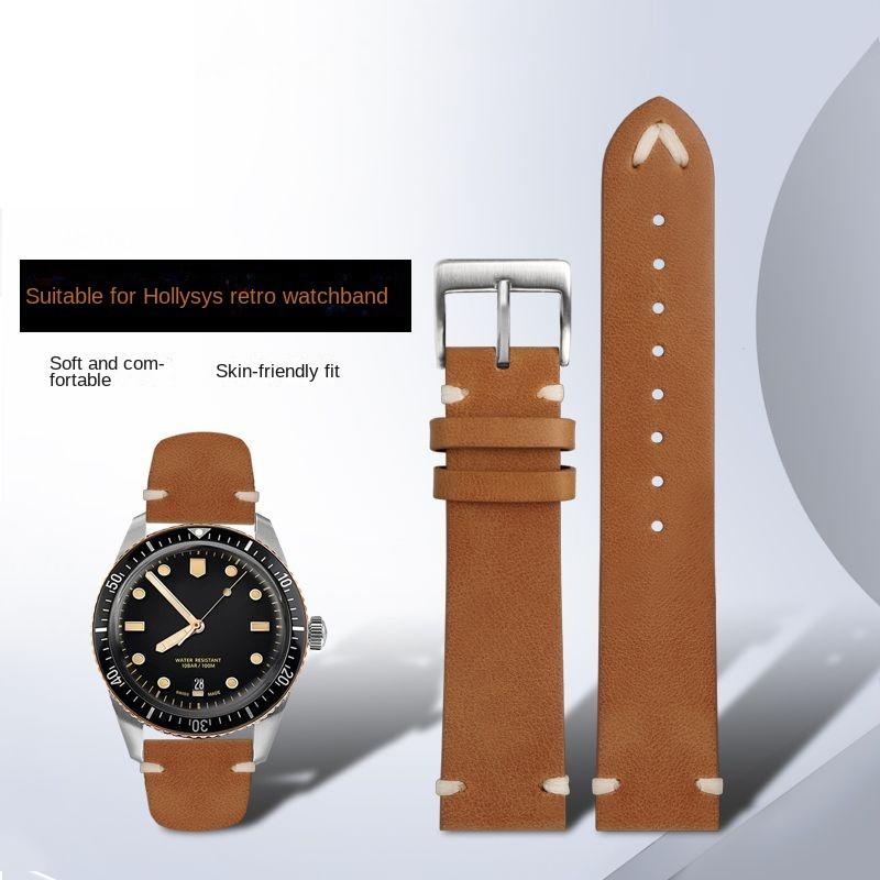 For Oris 65 Genuine Leather Strap Diving Belt Series Copper Ring Bronze Large Crown Tudor Vintage Watch Chain 18mm 20mm 22mm