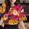 Women's clothing floral pattern T-shirt top printed T-shirt short sleeved casual T-shirt street