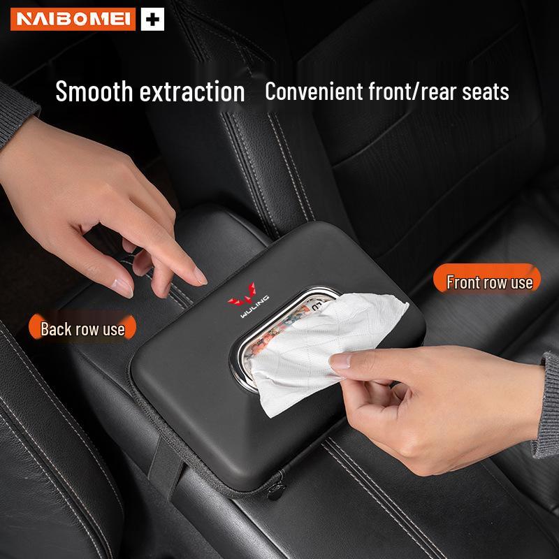 Compatible Tissue Box for Wuling Cars: Hongguang, Rongguang, Kaijie, Xingchen, Xingchi, and Bingo. Easily hangs on armrests.