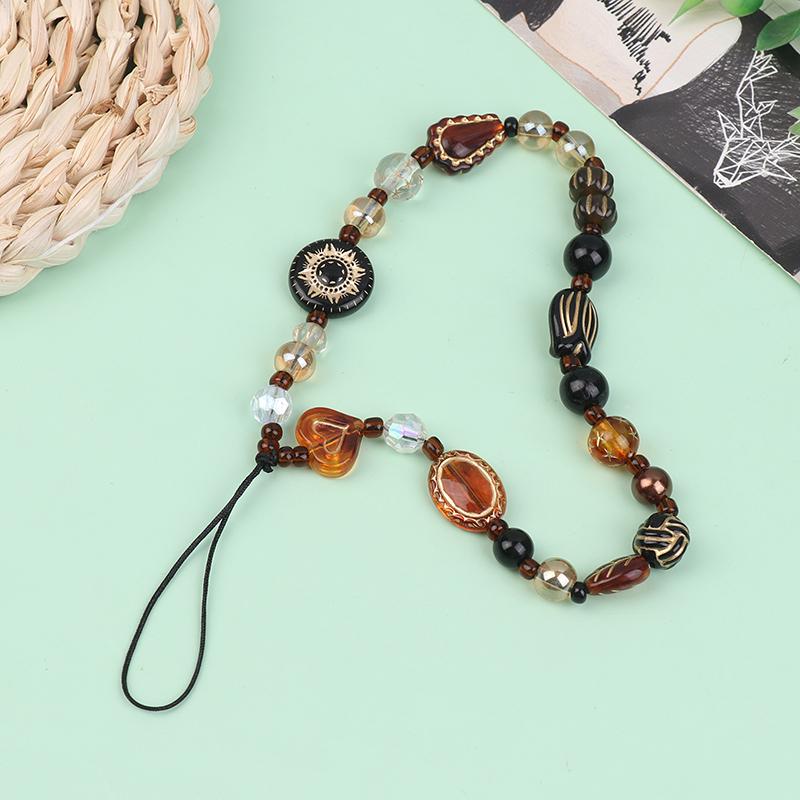 Retro Chinese Style Bead Hand-Held Chain Wrist Short Hanging Rope Phone Case Car Keychain Bag Pendant For Women