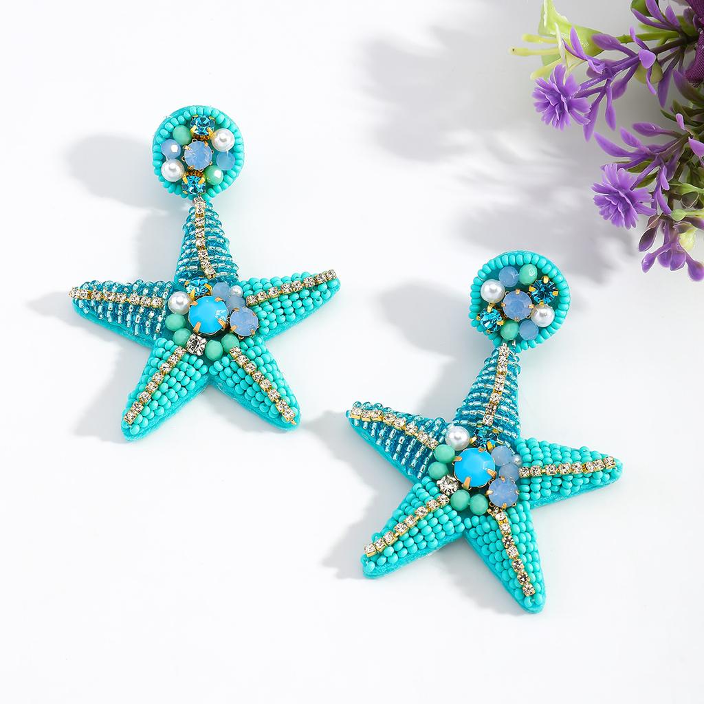 European and American summer trends, starfish handmade rice bead earrings, personalized ocean style, casual and versatile shell shaped earrings