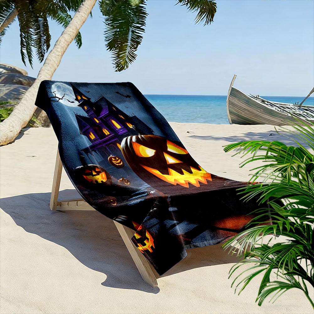 Glowing pumpkins haunt shadows Print beach towel, quick drying, suitable for travel, outdoor sports, jogging, the beach and swimming, gift