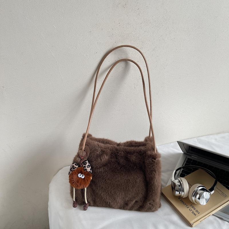 Borsa di peluche Borsa a spalla da pendolare da donna Borsa tote a tinta unita