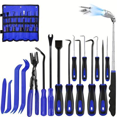 Kazıyıcı ile Kanca ve İğne Takımı Seti, Otomatik Klips Sökme Pensesi, Bağlantı Elemanı Sökücü, Perçin Çektirme, Mekanik Araba Döşeme Sökme Aracı, 17 Adet