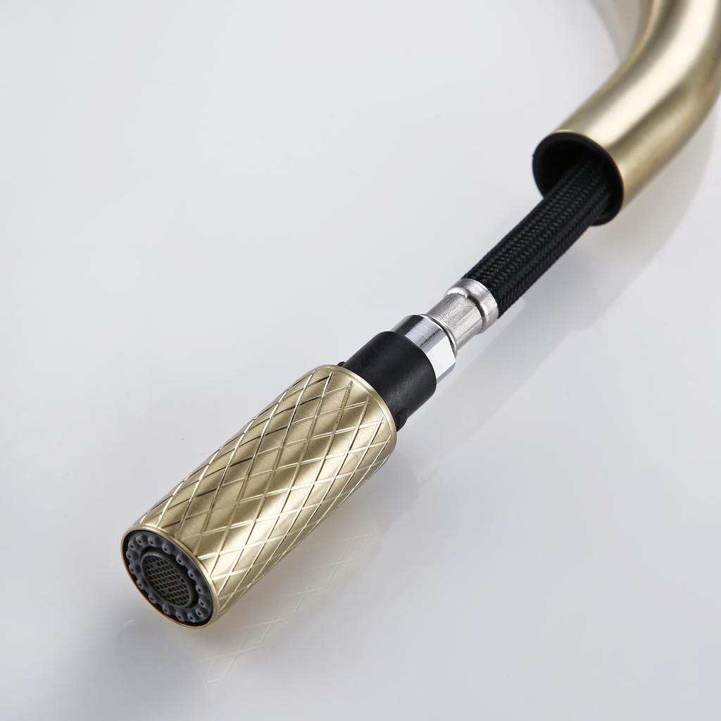 Luxury Brushed Golden 360 Swivel Bagnolux Pull Out Kitchen Faucet Hot And Cold Water Round Single Hole Kitchen Sink Mixer Tap