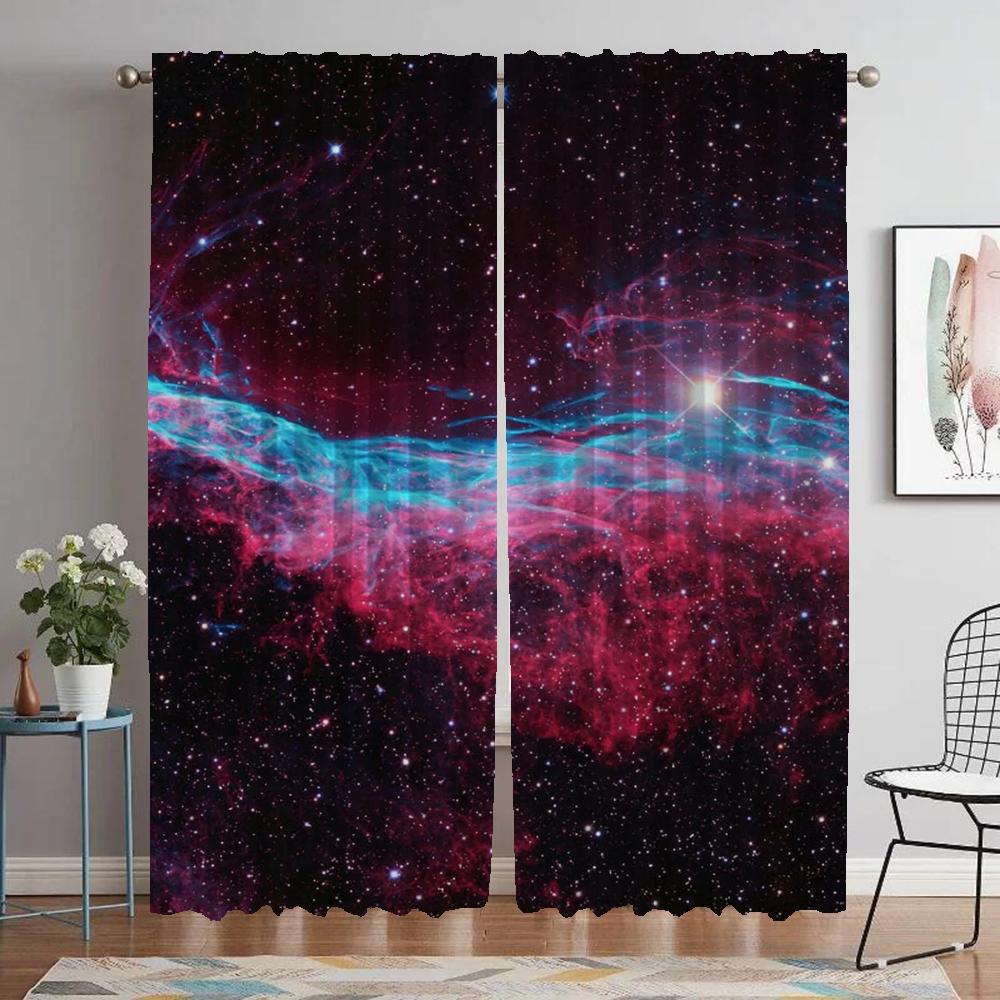 Cosmic Nebula Window Curtain for Room 2 Panel Blackout Curtains Shades Partition Tulle for Bedroom Halloween Decoration Living