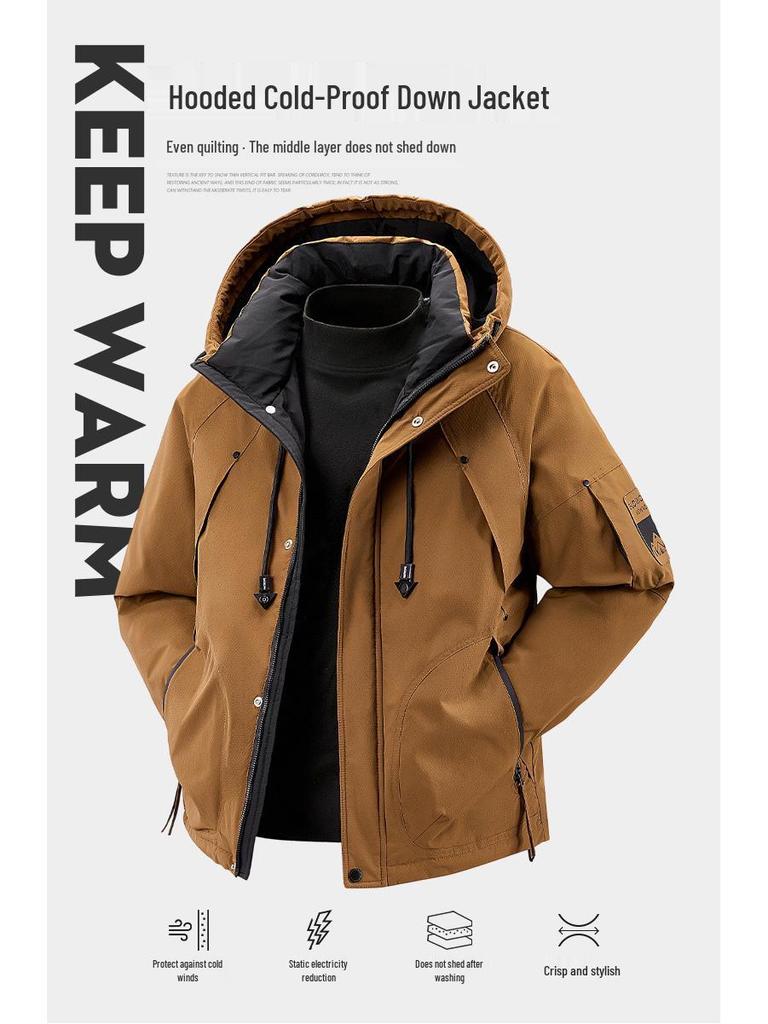 Men's White Duck Down Winter Jacket - Hooded, Windproof, Warm, Thickened, Couple Style