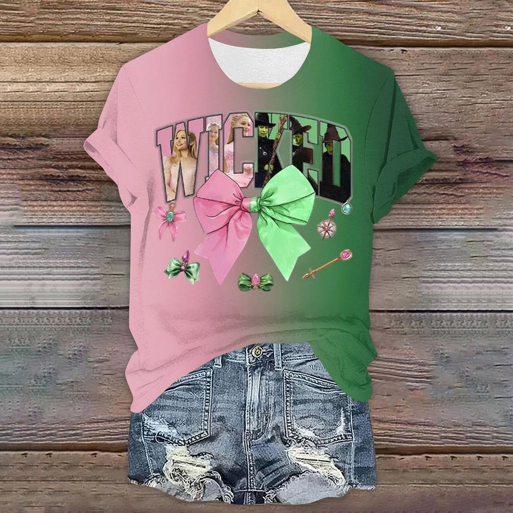 Women's Casual Printed T-shirt Round Neck Pullover Short Sleeve Top