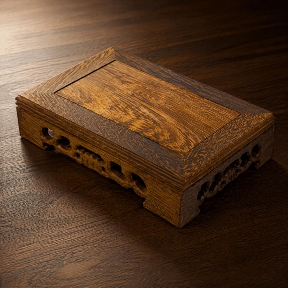 1PC Carved Design Wood Carved Pedestal Antique Finish Oriental Display Base Home Decoration