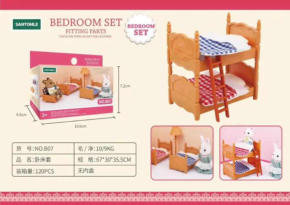 Forest Home Animal Family Mini Rabbit Villa Living Space Kitchen Sleeping Area Garden Micro Furniture Set Girl Pretend Engage With Toy Model
