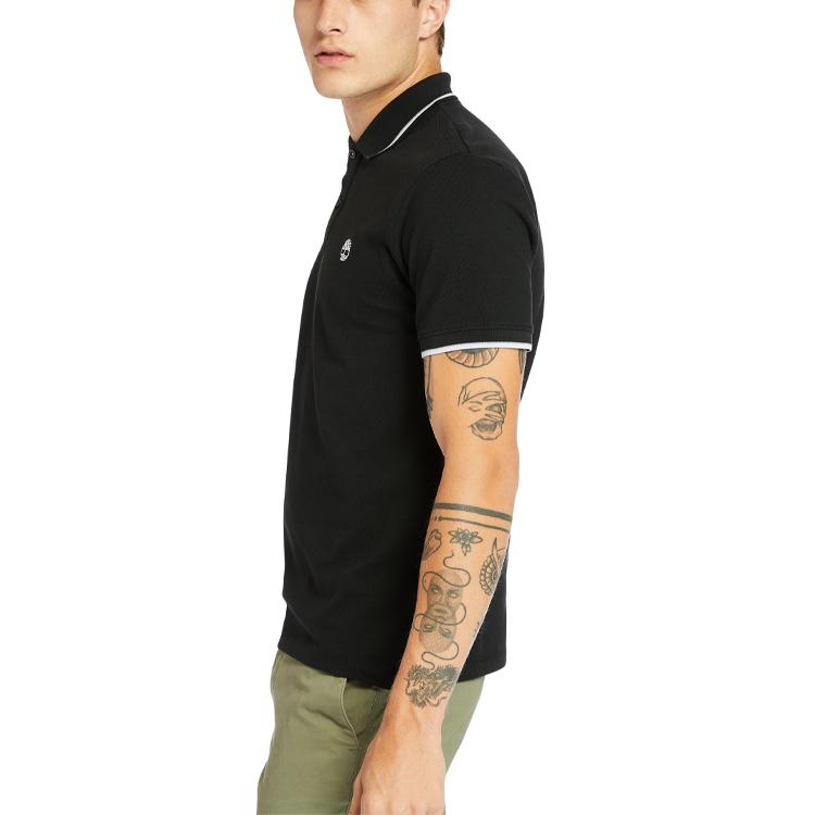 Timberland Tree Embroidered Logo Casual Short Sleeve Polo Shirt Men polo shirts Black A2EH3-001