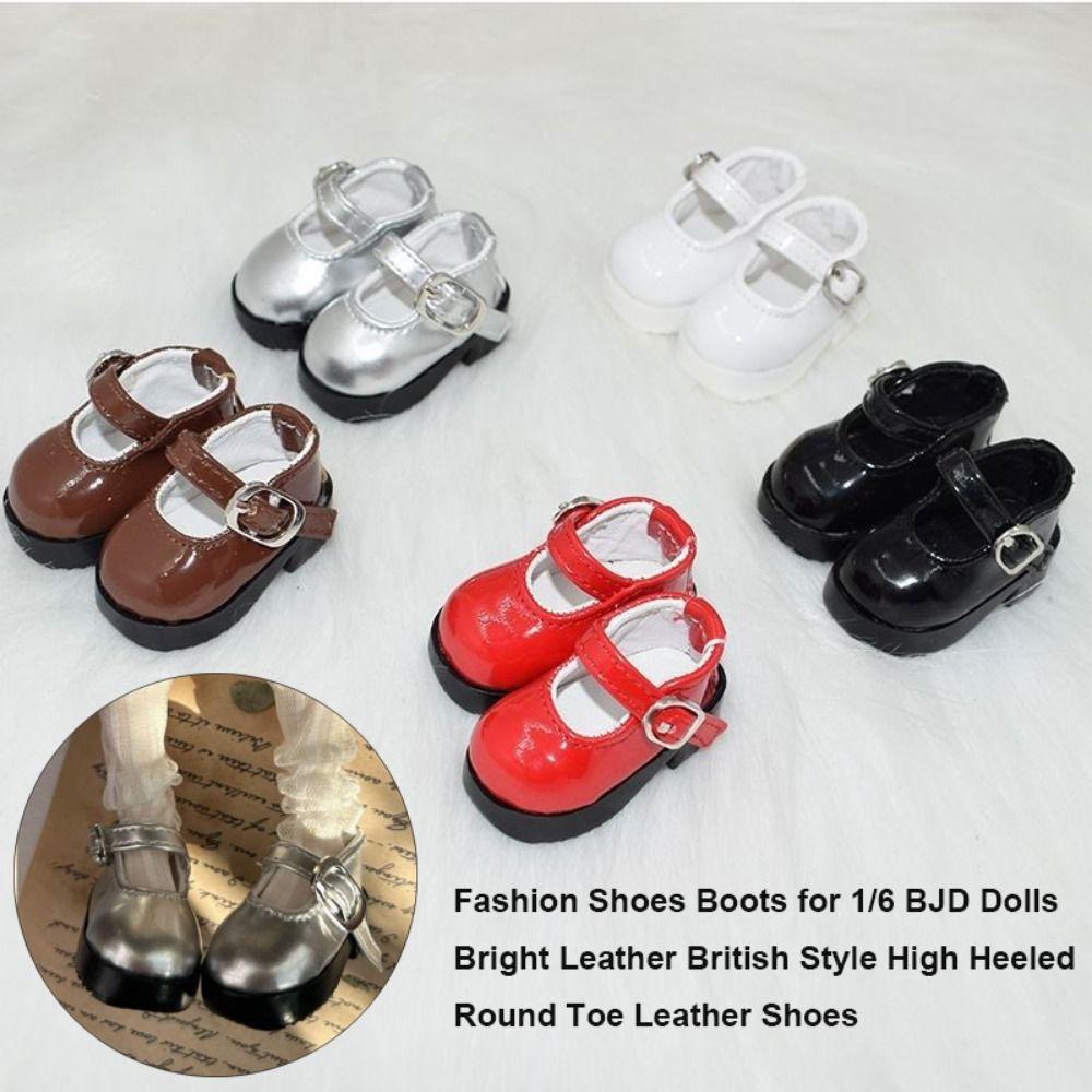 British Style Shoes Boots with Black Buckles Retro Dress Up Footwear for 1/6 BJD Dolls
