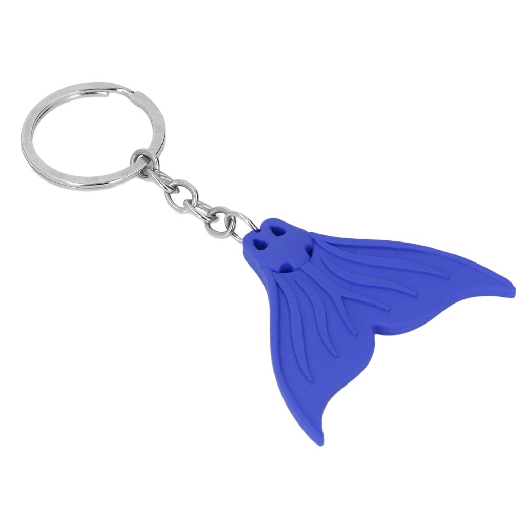 Mermaid Tail Keychain Diving Theme Soft Silicone Keyring Decorative Fish Tail Pendant Dark Blue