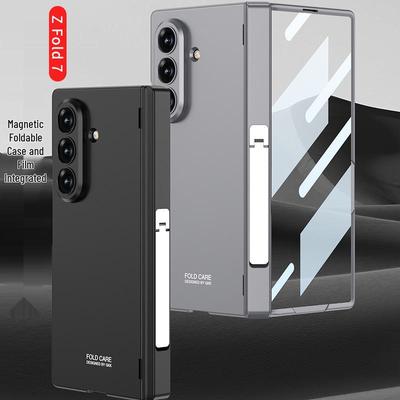 Étui de protection magnétique Samsung Z Fold7: Couleur unie, Découpes précises, Support écran pliable, Conception de poche latérale pour hommes.