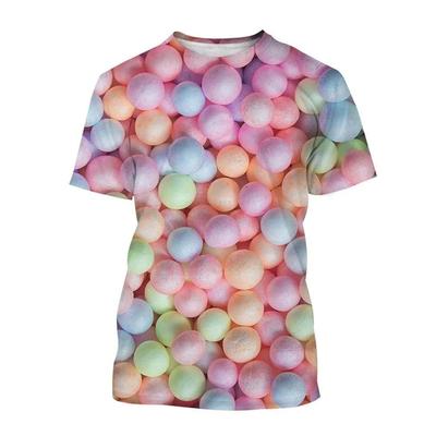 Candy 3D Printed Short Sleeved T-shirt Summer Breathable Polyester Simple Round Neck Top
