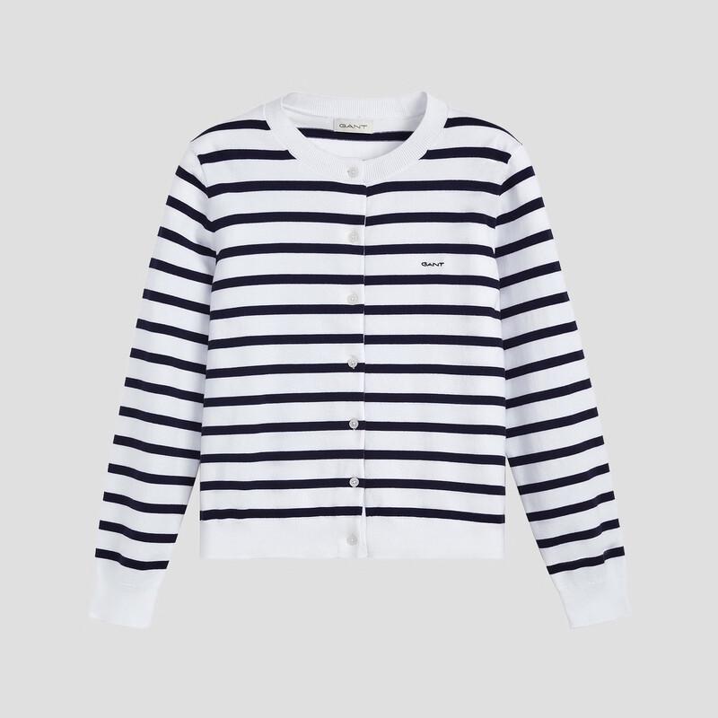 GANT Women's Round Neck Striped Cotton Blend Cardigan