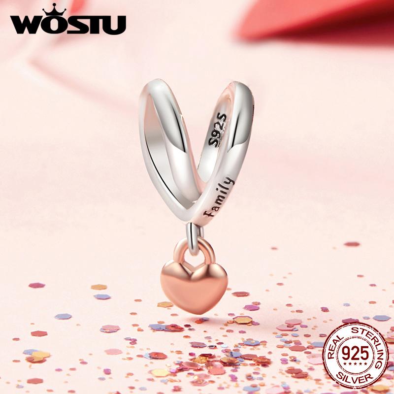 WOSTU 925 Silver Pink Love Heart Charms Bead Infinite Love Pendant Fit Bracelet Valentine Jewelry Mother's Day Gift