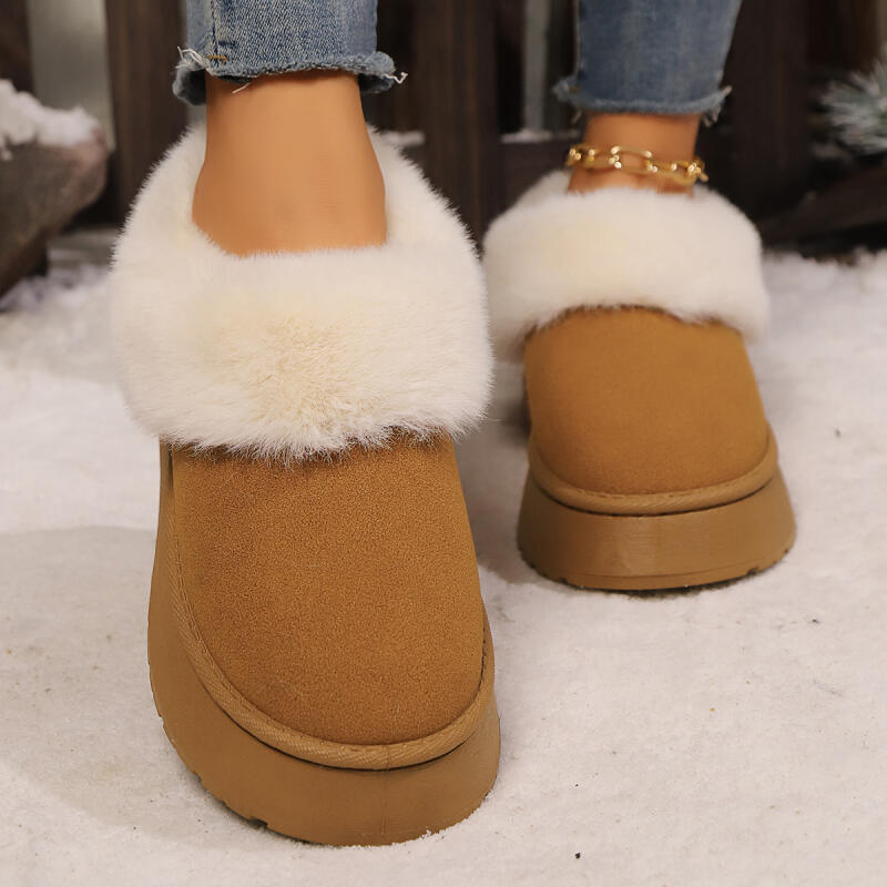 Fashion Casual Suede Snow Boots Women 2025 Winter Comfort Round Toe Thick Bottom Furry Boots Fashion Faux Fur Decoration Plush Booties