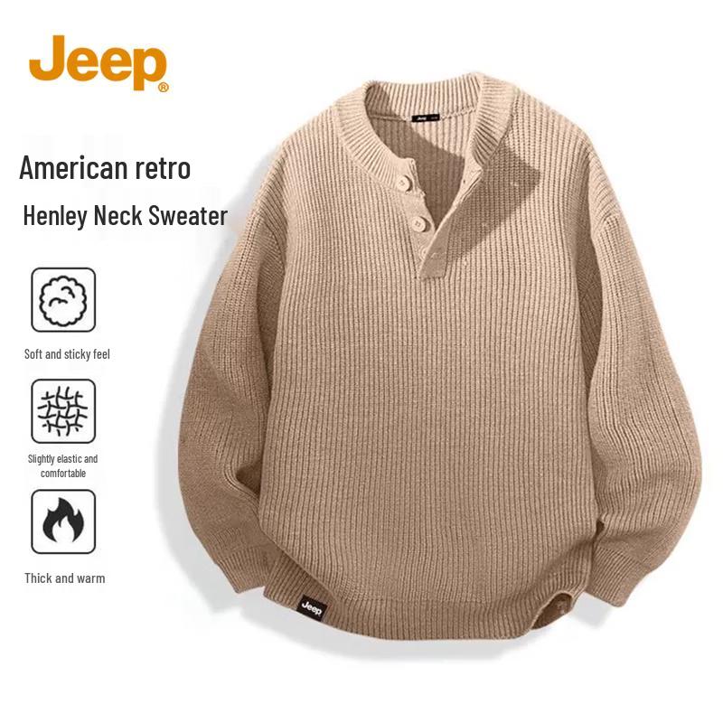 JEEP Men s Henley Collar Casual Pullover Sweater XL