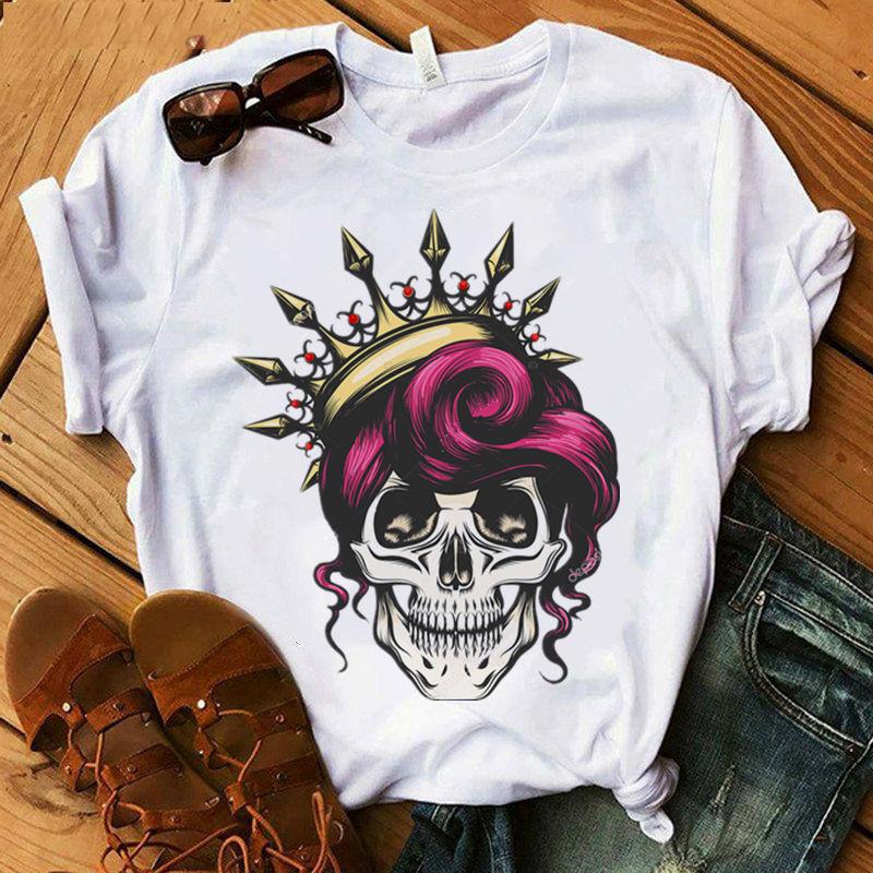 Women Crown Funny Print T Shirt Fashion Summer O Neck 90S Clothes Girl Casual