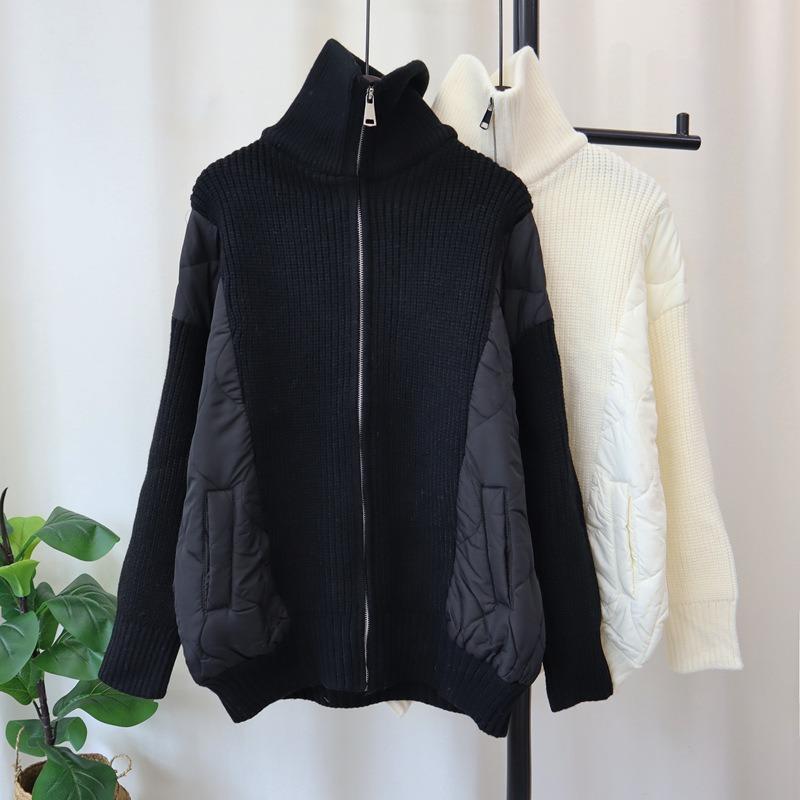 Autumn and Winter New Zipper Splicing Cotton Clothes Sweater Jacket Design Sense Thickened Knitted Cardigan Women