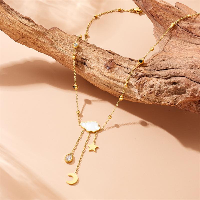White Shell Cloud Star Moon Tassel Drop Niche Fashion Jewelry Necklace
