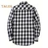 Fall Winter Men Shirt Coat Plaid Print Long Sleeves Chest Pocket Turn-down Collar Single-breasted Loose Contrast Color Jacket