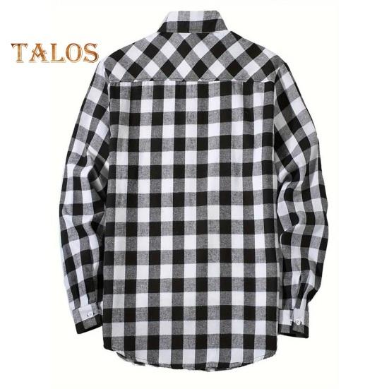 Fall Winter Men Shirt Coat Plaid Print Long Sleeves Chest Pocket Turn-down Collar Single-breasted Loose Contrast Color Jacket