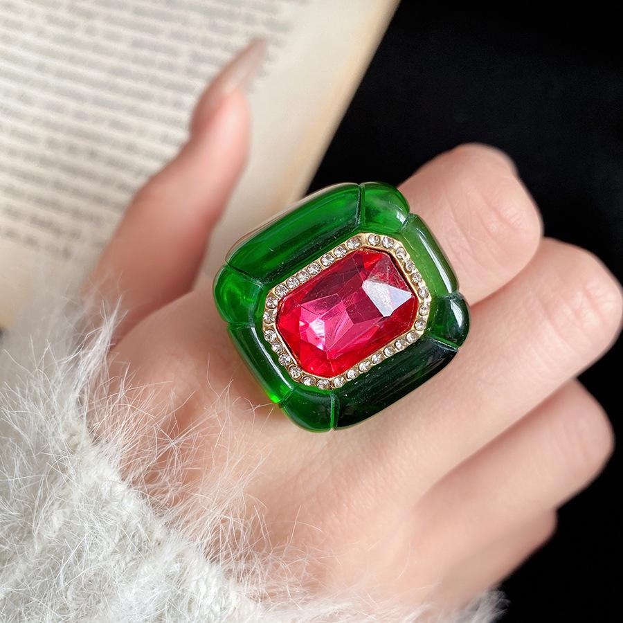 Red Zircon Smooth Heart-shaped Open Ring Simple Index Finger Rings Jewelry for Women